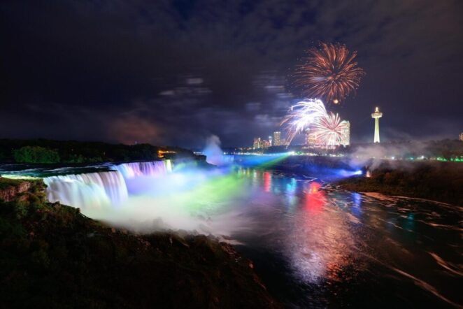 Niagara falls light and fireworks